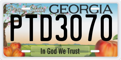 GA license plate PTD3070