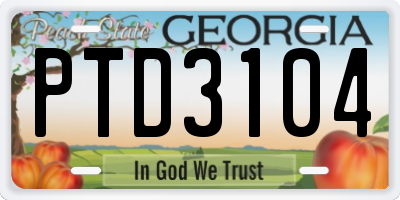GA license plate PTD3104