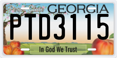 GA license plate PTD3115