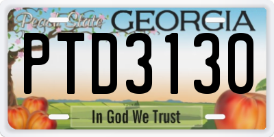 GA license plate PTD3130