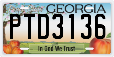 GA license plate PTD3136