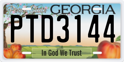 GA license plate PTD3144