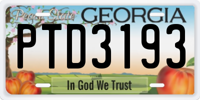 GA license plate PTD3193