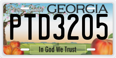 GA license plate PTD3205