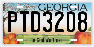 GA license plate PTD3208