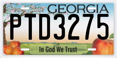 GA license plate PTD3275