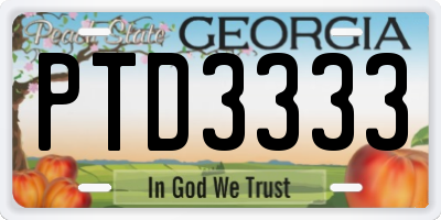 GA license plate PTD3333