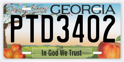 GA license plate PTD3402