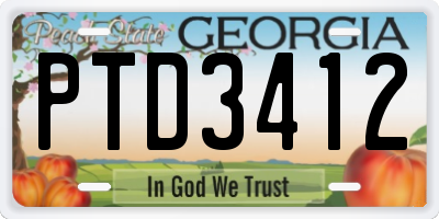 GA license plate PTD3412