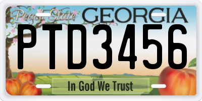GA license plate PTD3456