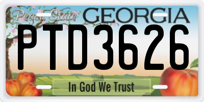 GA license plate PTD3626