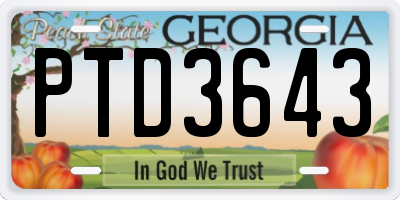 GA license plate PTD3643