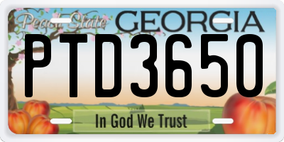 GA license plate PTD3650
