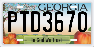 GA license plate PTD3670