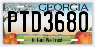 GA license plate PTD3680