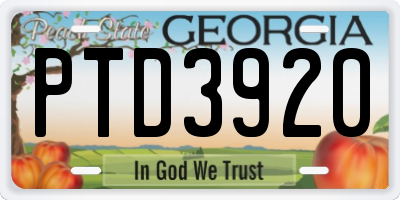 GA license plate PTD3920