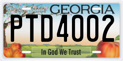 GA license plate PTD4002