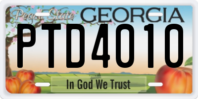 GA license plate PTD4010