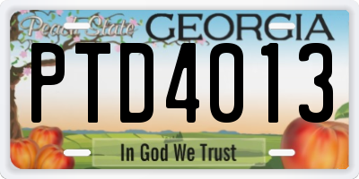 GA license plate PTD4013