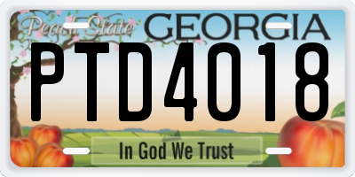 GA license plate PTD4018