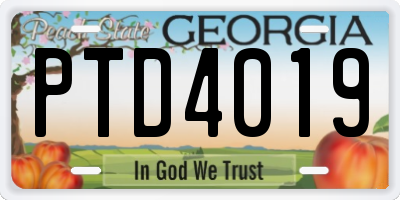 GA license plate PTD4019
