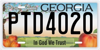 GA license plate PTD4020