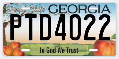 GA license plate PTD4022