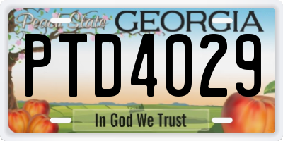 GA license plate PTD4029