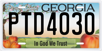 GA license plate PTD4030