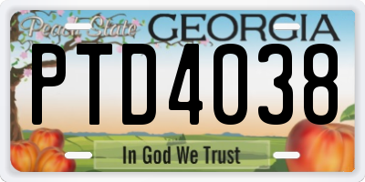 GA license plate PTD4038