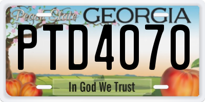 GA license plate PTD4070