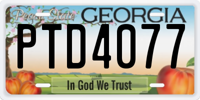 GA license plate PTD4077