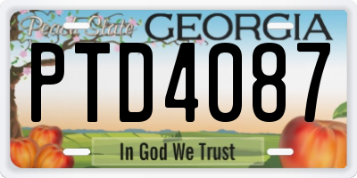 GA license plate PTD4087