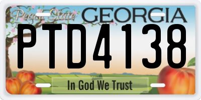 GA license plate PTD4138
