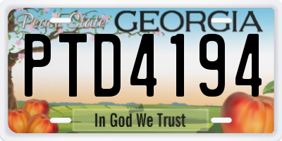 GA license plate PTD4194