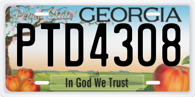 GA license plate PTD4308