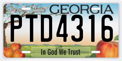 GA license plate PTD4316