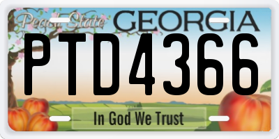 GA license plate PTD4366