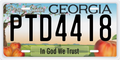 GA license plate PTD4418