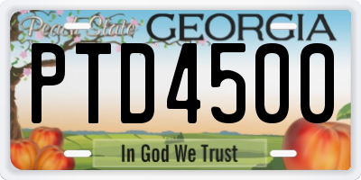GA license plate PTD4500
