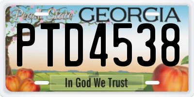 GA license plate PTD4538