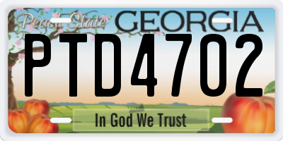 GA license plate PTD4702