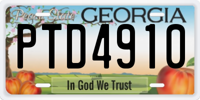 GA license plate PTD4910