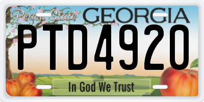 GA license plate PTD4920