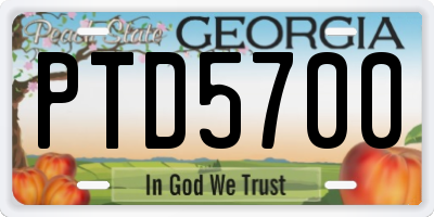 GA license plate PTD5700