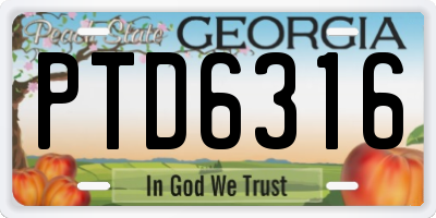 GA license plate PTD6316