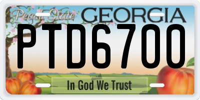 GA license plate PTD6700