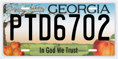 GA license plate PTD6702
