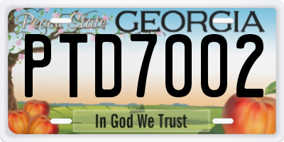 GA license plate PTD7002