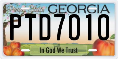 GA license plate PTD7010